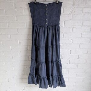 Chelsea Taylor Blue Tiered Strapless Midi Sundress Womens Size Large Scrunch Top